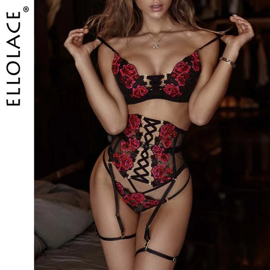 Sexy embroidered strappy bra set
